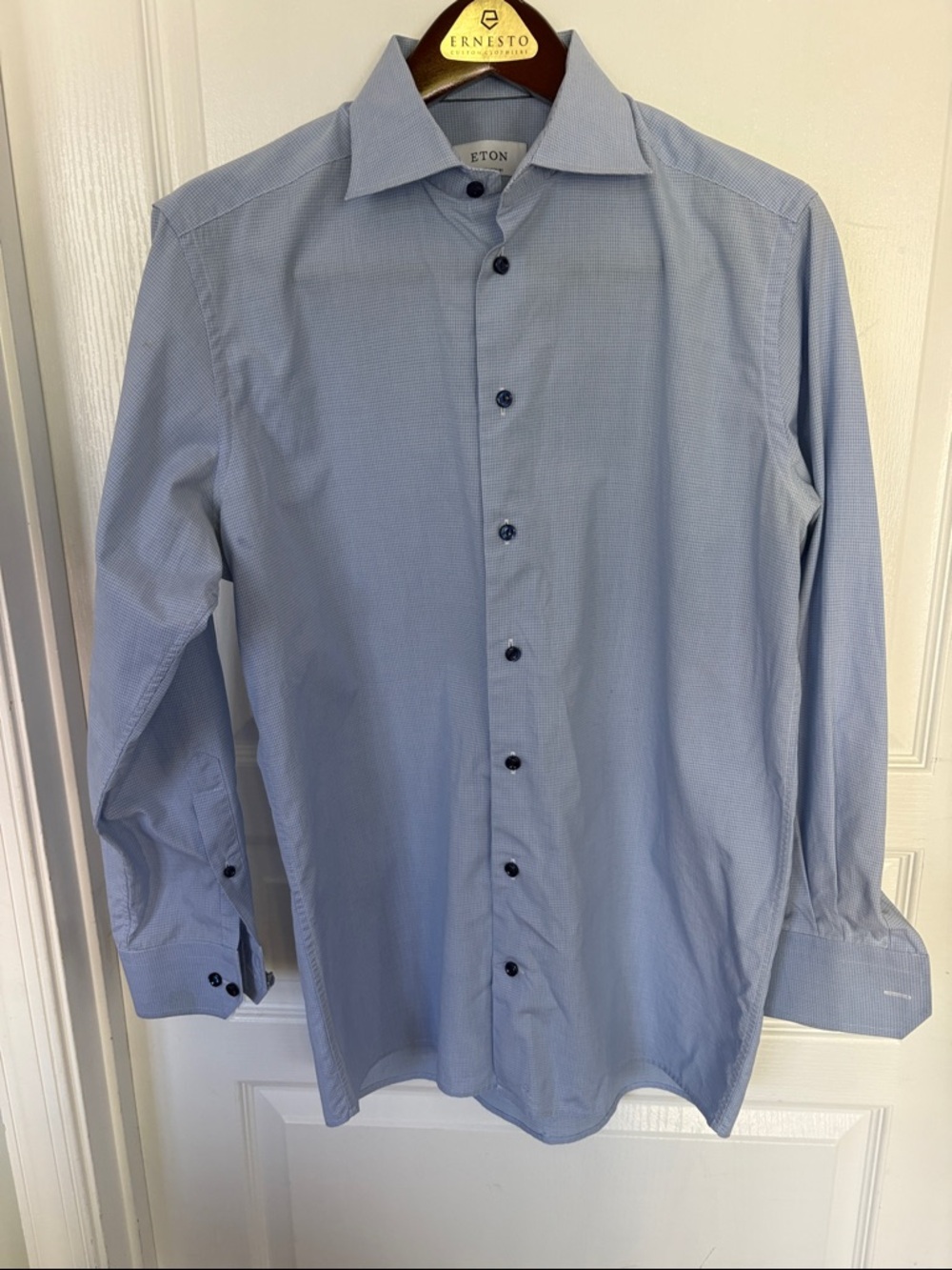Eton Men's Light Blue Micro-Pattern Dress Shirt 42/16.5